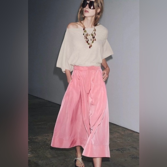 Zara Dresses & Skirts - NWT Zara Woman ZW COLLECTION MIDI SKIRT Pink Size S Small